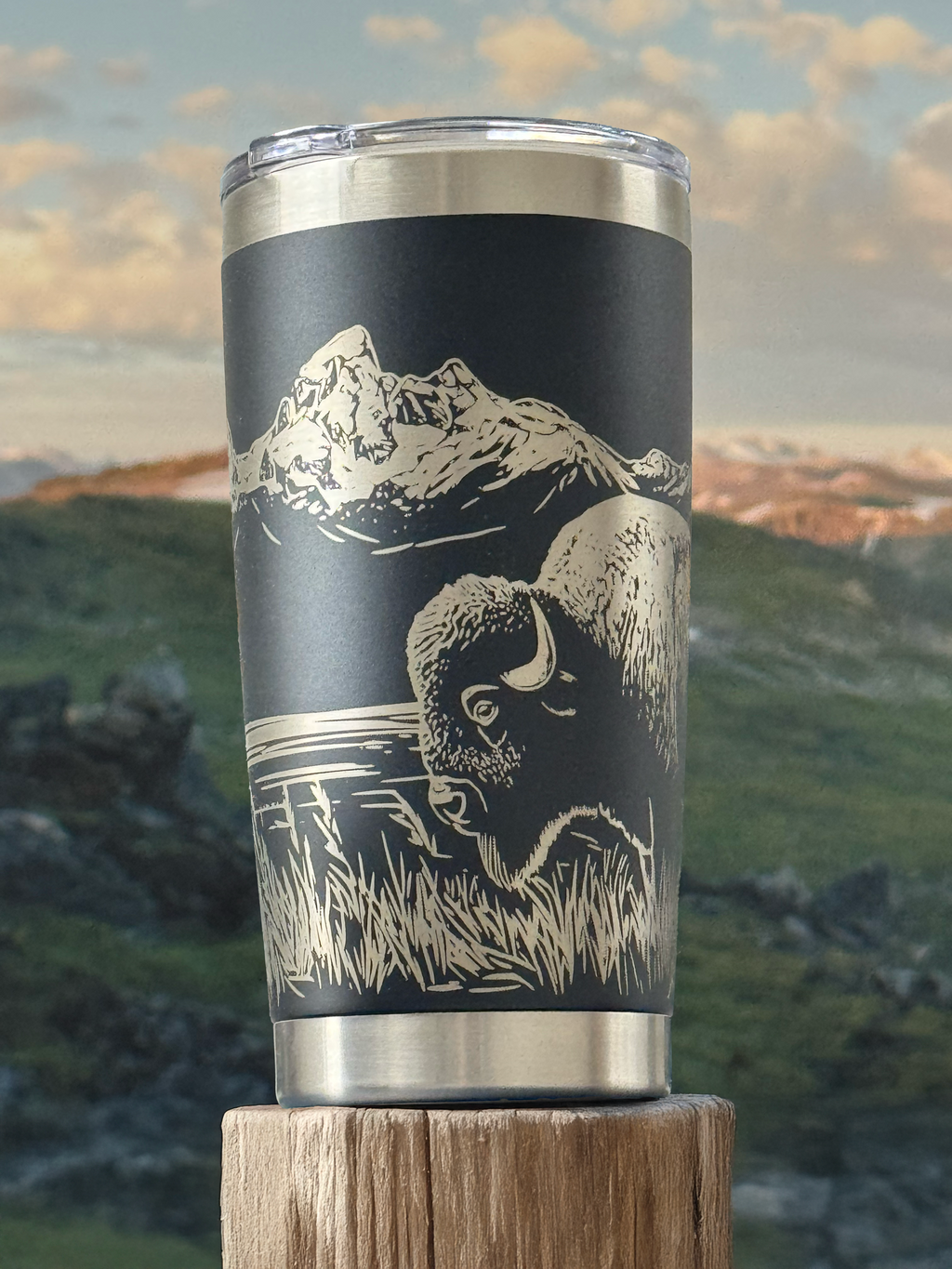 BISON TETON 20OZ FULL WRAP TUMBLER - BLACK
